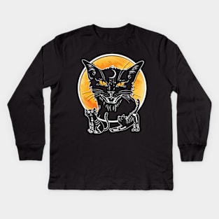 Black Cat And Moon Halloween T Shirt Gifts Kids Long Sleeve T-Shirt